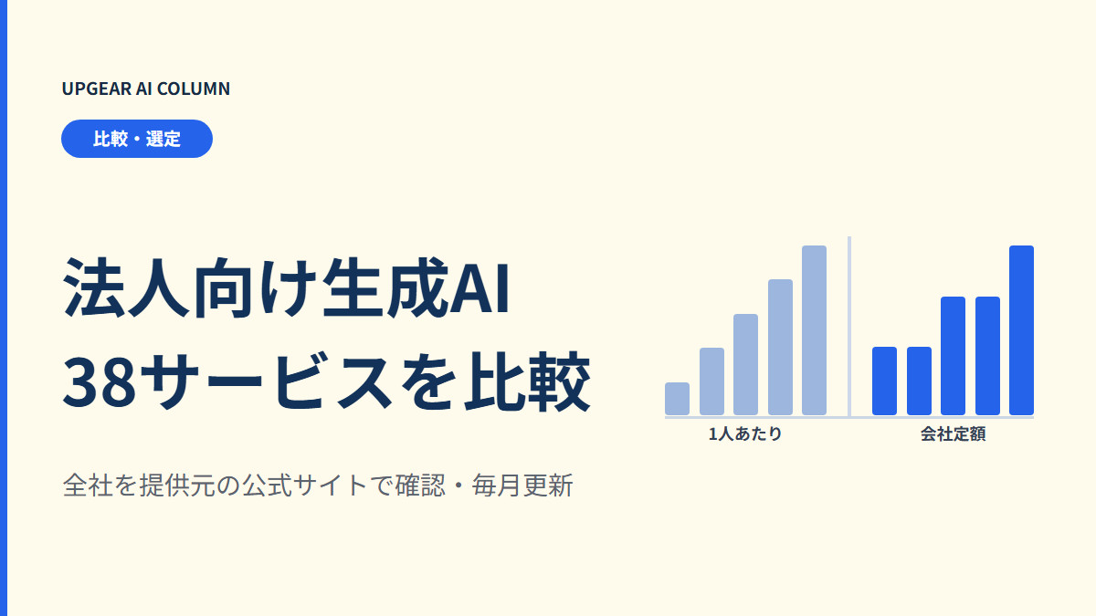 法人向け生成AI38サービスの料金比較。全社を公式サイトで確認し毎月更新