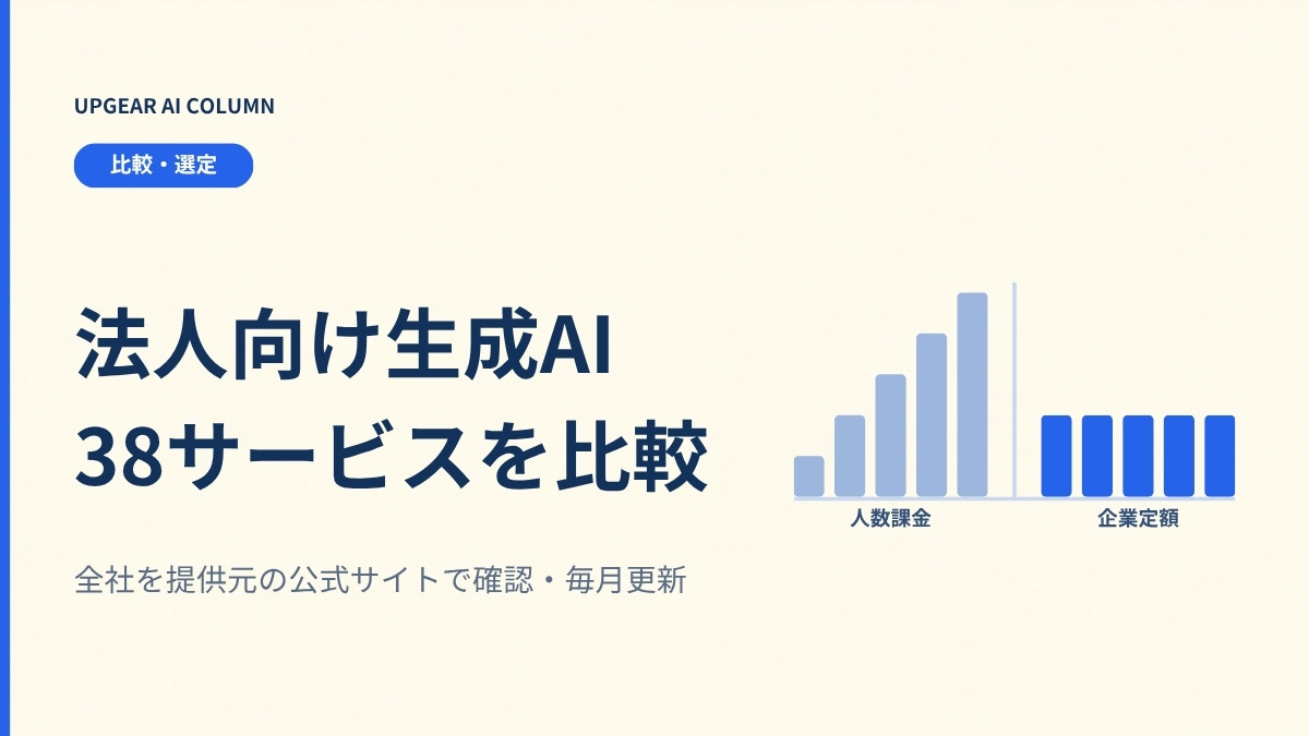 法人向け生成AI38サービスの料金比較。全社を公式サイトで確認し毎月更新
